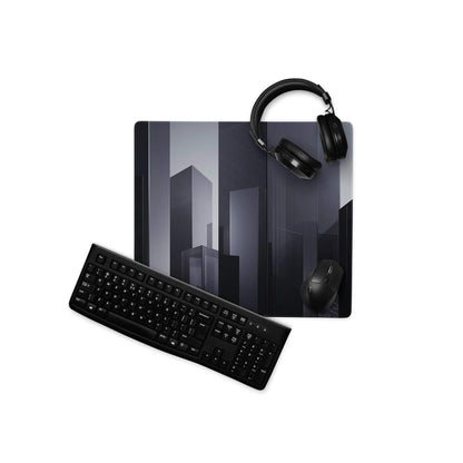 Black ergonomic keyboard on urban skyline dark gray gaming mouse pad