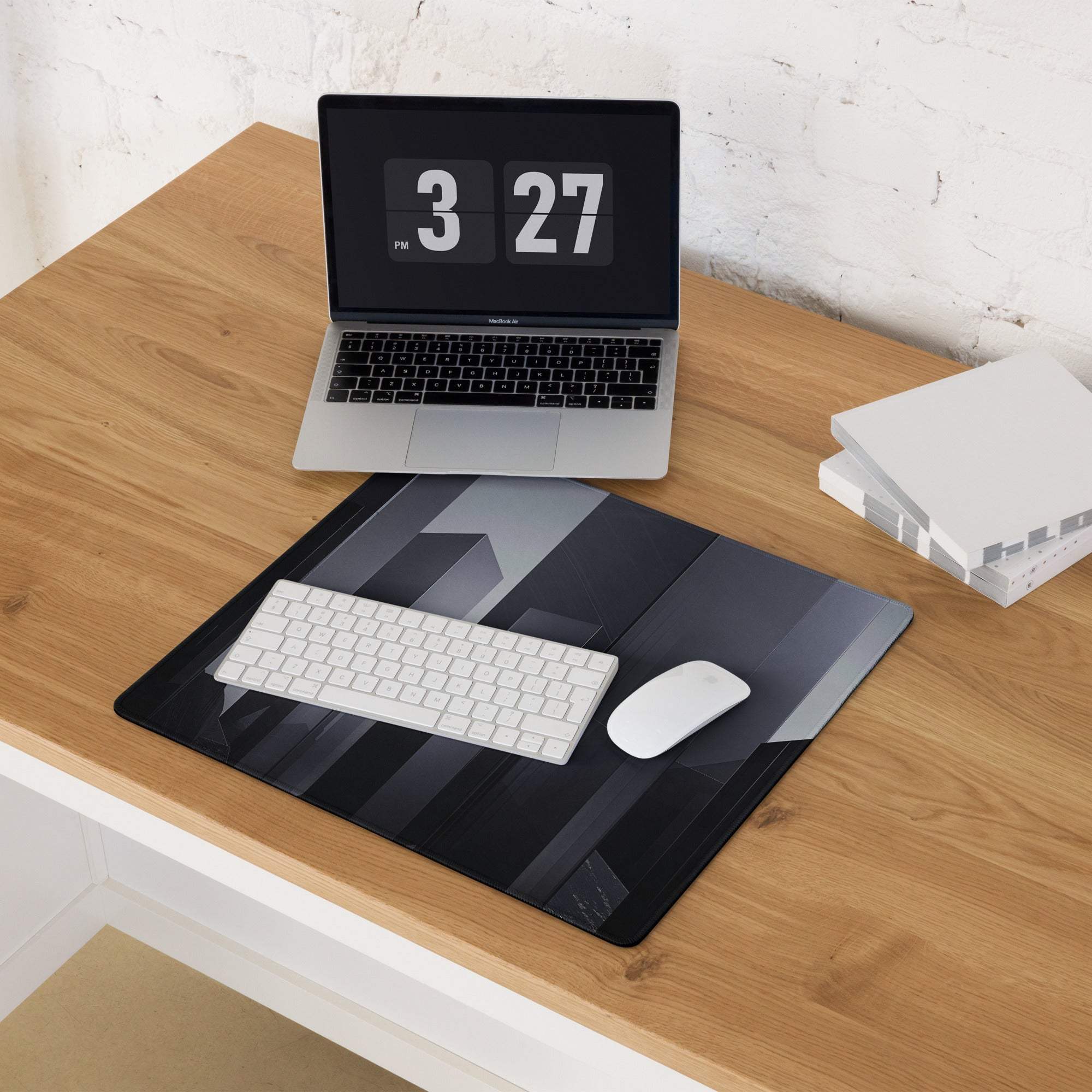 Black geometric urban skyline dark gray gaming mouse pad large