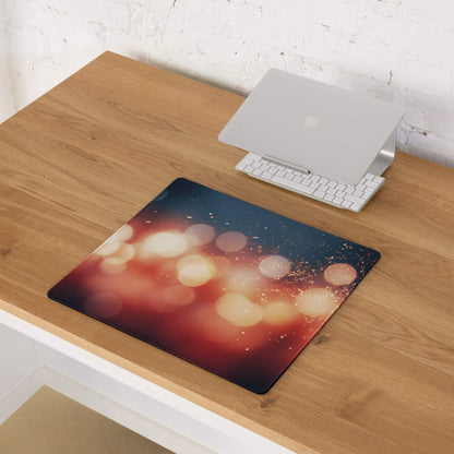 Vibrant esports gaming mouse pad with warm orange blue bokeh design