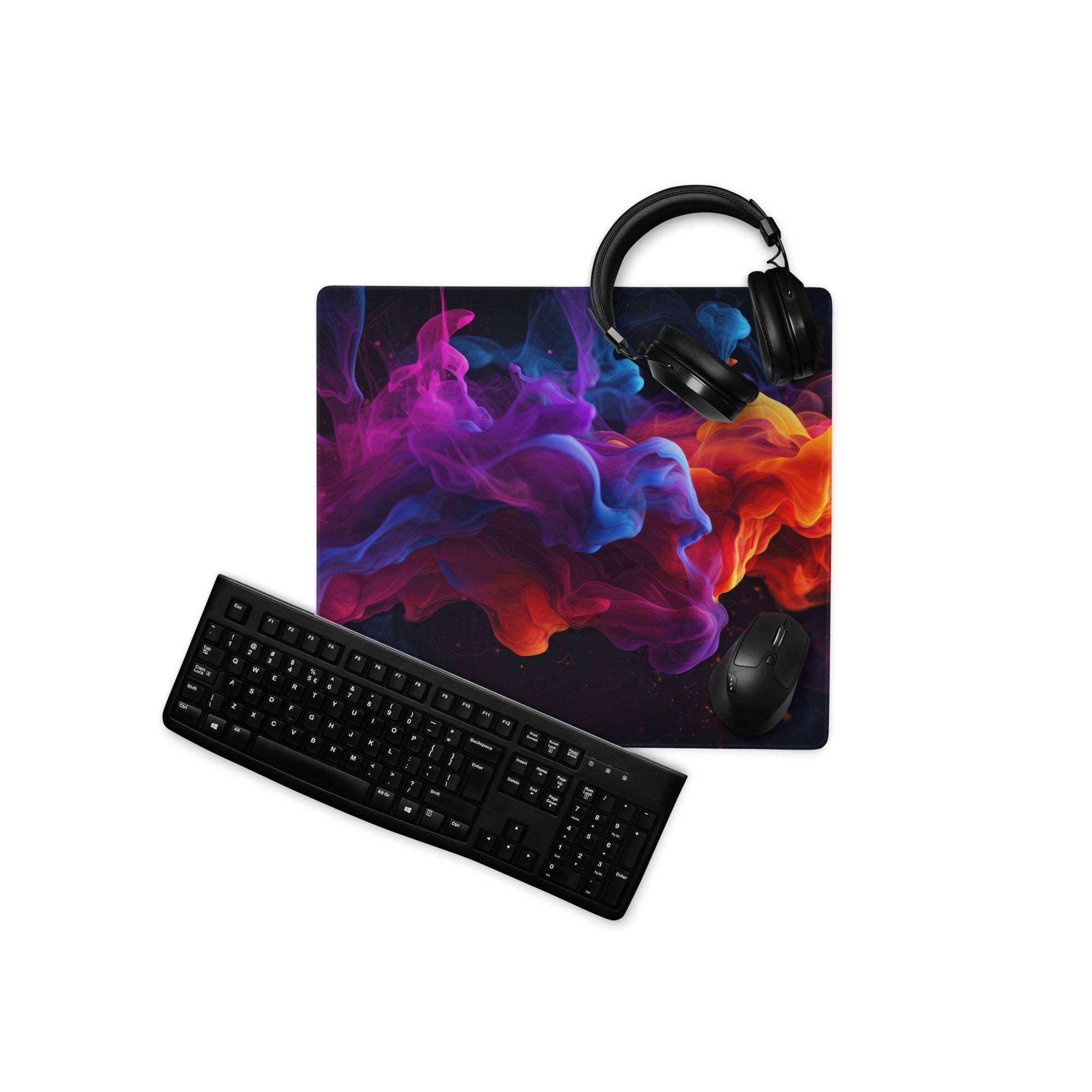 Vibrant multicolored ink swirls on large non-slip gaming mouse pad