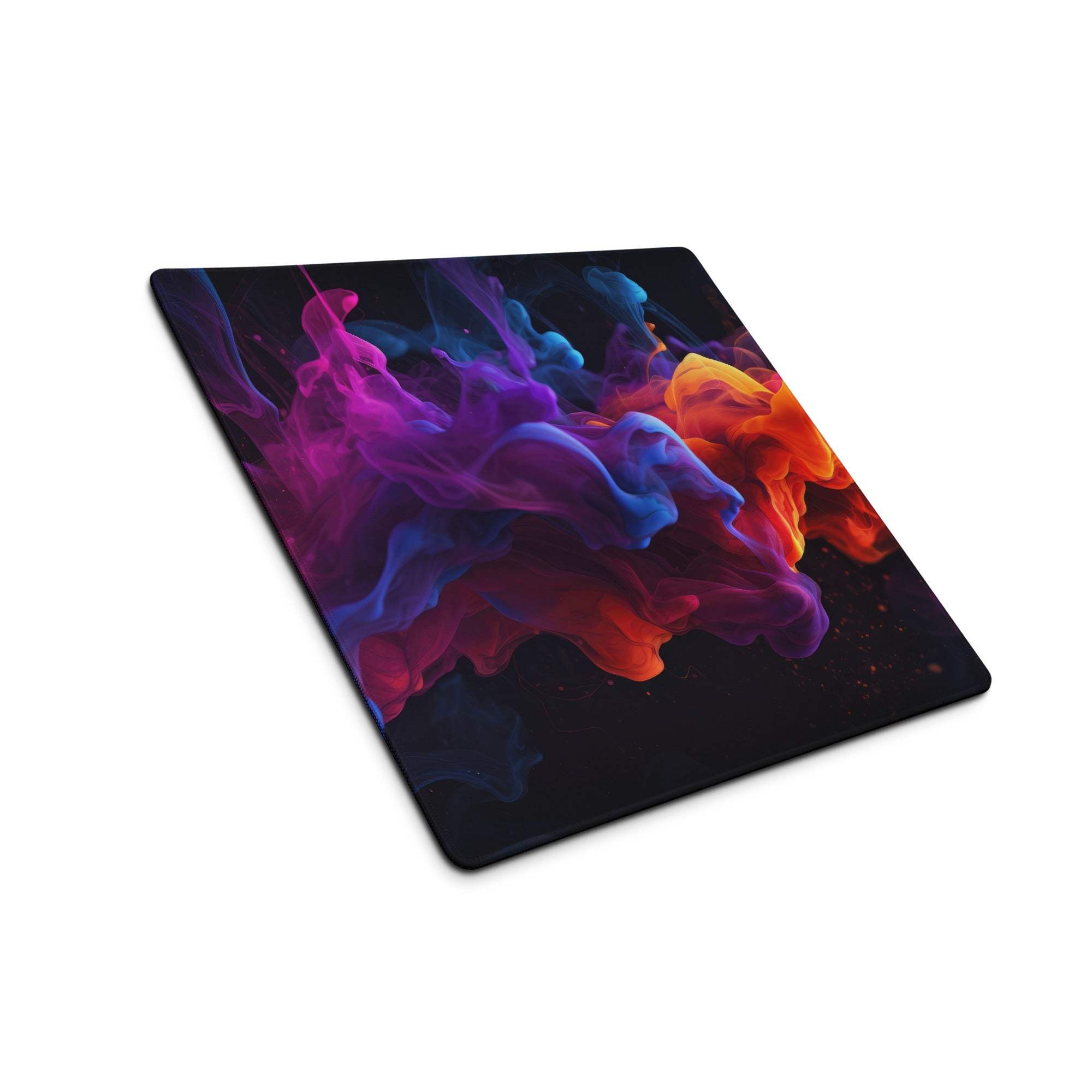 Vibrant purple blue orange abstract smoke gaming mouse pad large non-slip black surface
