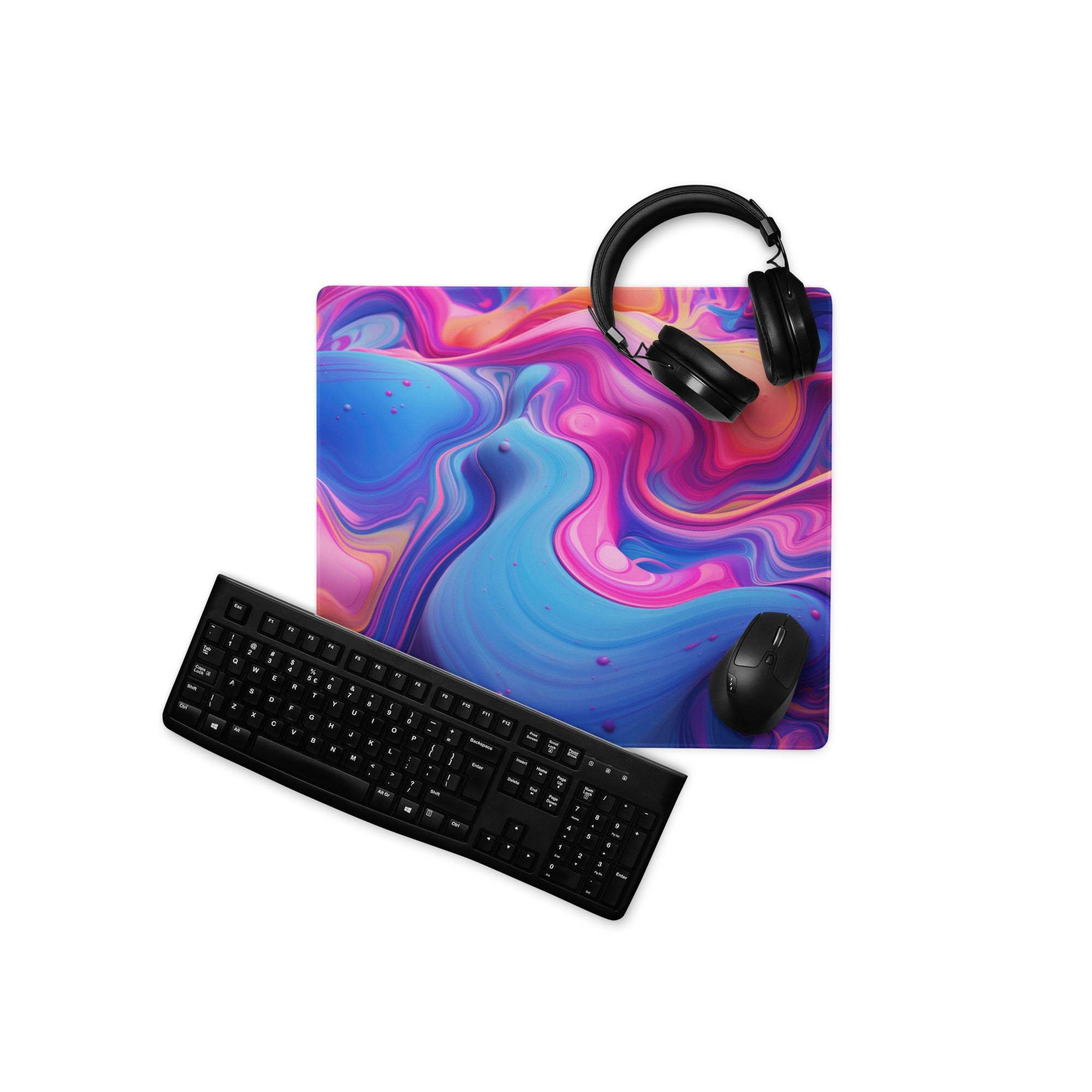 Vibrant blue pink purple swirl abstract gaming mouse pad large non-slip stitched base