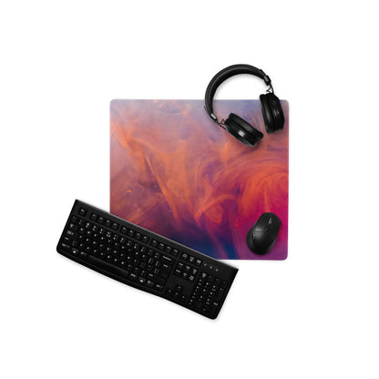 Large gaming mouse pad with swirling orange pink purple gradient, non-slip base, edge stitching for Dota CSGO