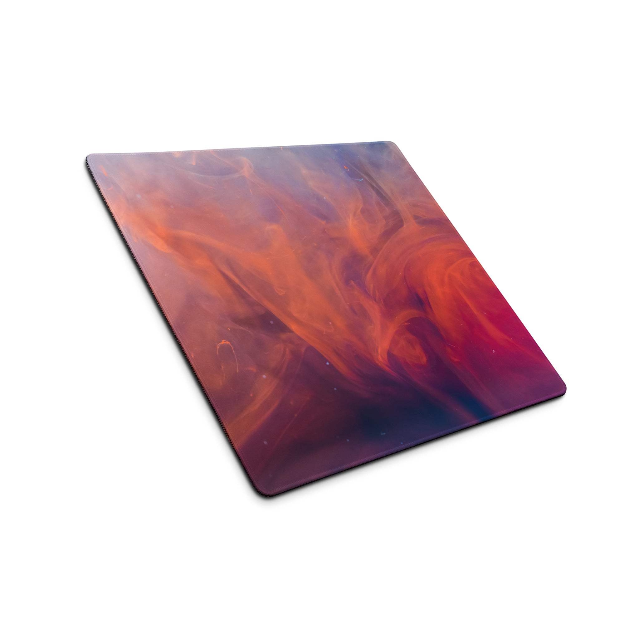 Large square gaming mouse pad with vibrant orange red purple gradients, non-slip base, edge stitching for Dota CSGO