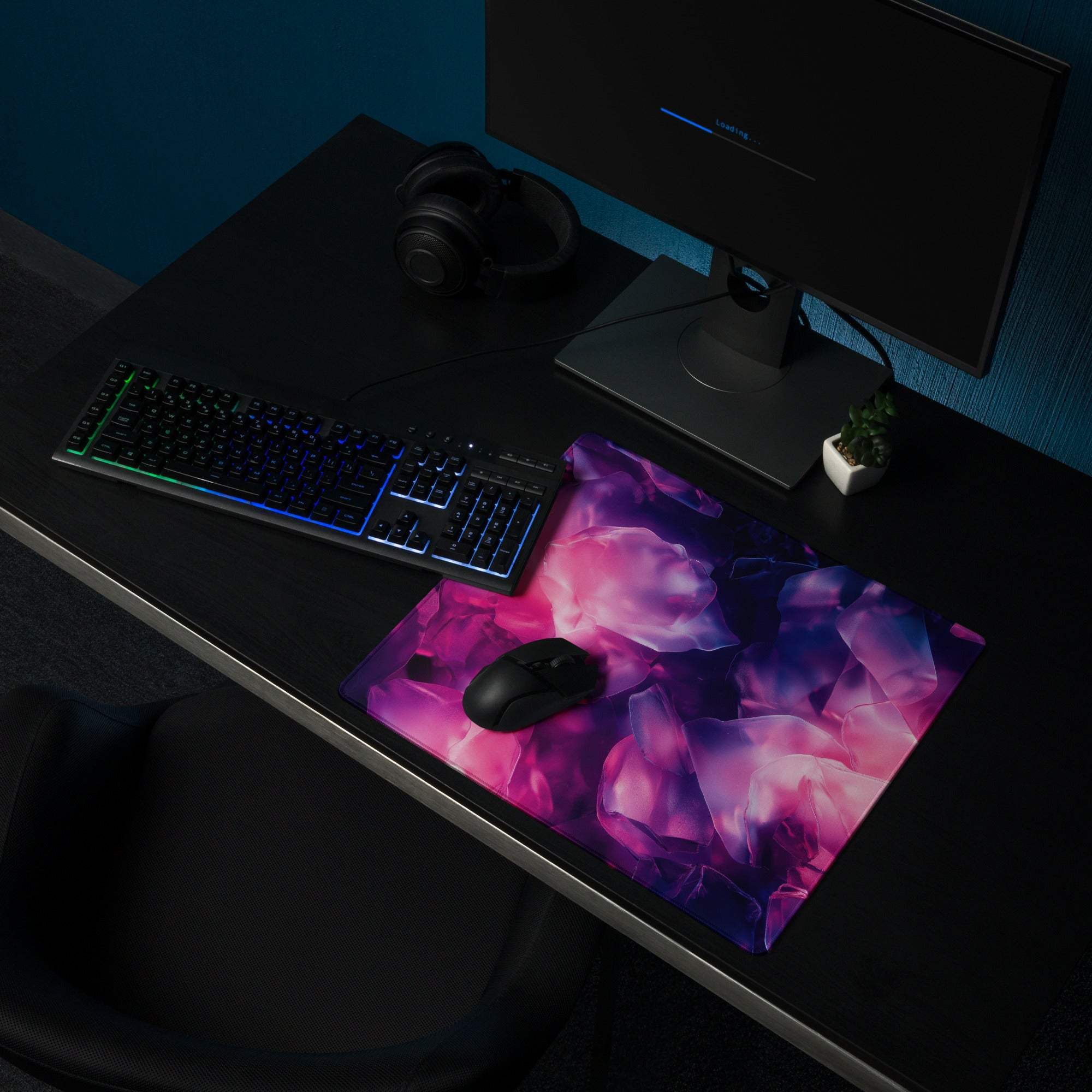 Vibrant pink purple nebula crystal gaming mouse pad large stitched nonslip