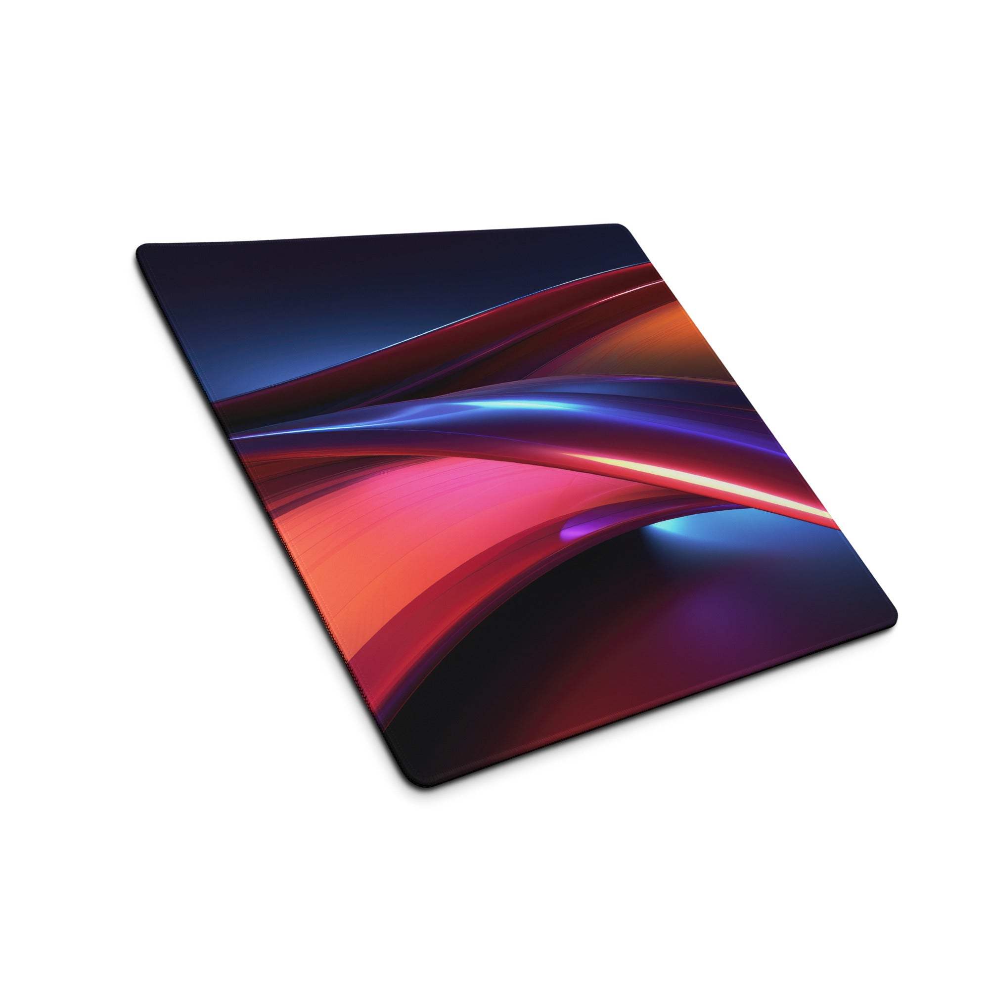 Vibrant neon waves gaming mouse pad with large size, non-slip edges, abstract curves