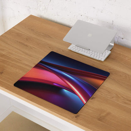 Vibrant neon waves gaming mouse pad in red purple blue abstract design