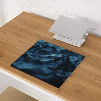 Deep blue geometric mountain gaming mouse pad with non-slip base