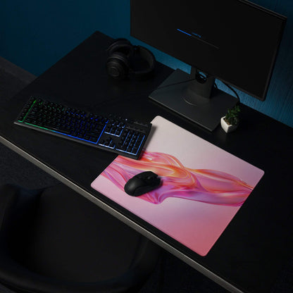 Vibrant pink orange wave large gaming mouse pad with non-slip base stitching
