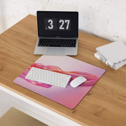 Vibrant pink purple gradient wave gaming mousepad non-slip base stitched edges