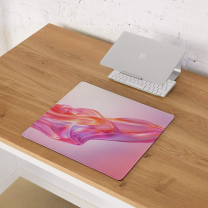 Vibrant pink gradient large gaming mouse pad with wave pattern, non-slip base and stitched edges