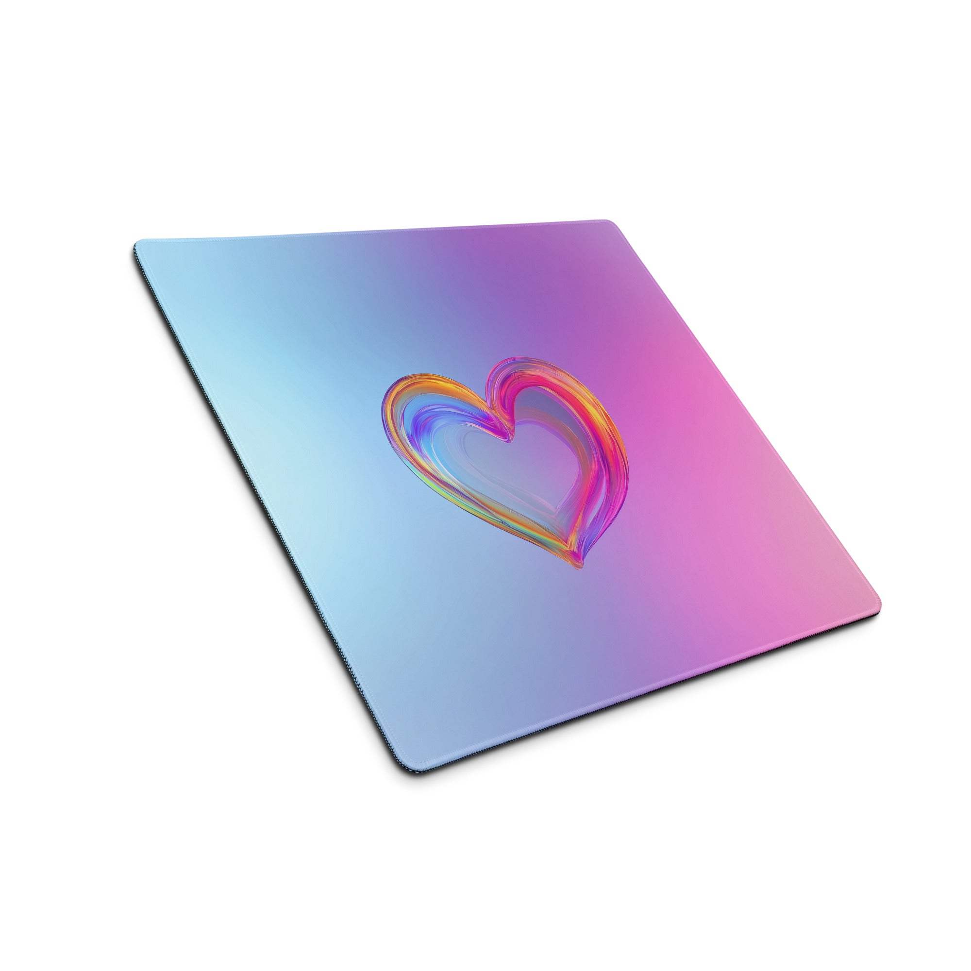 Square iridescent pastel gradient heart gaming mouse pad, large non-slip base