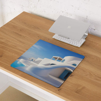 Santorini blue and white minimalist gaming mouse pad with large non-slip surface