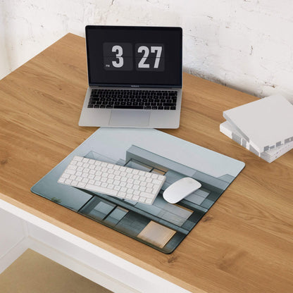 Minimalist blue gray cityscape gaming mouse pad large non-slip stitched edge