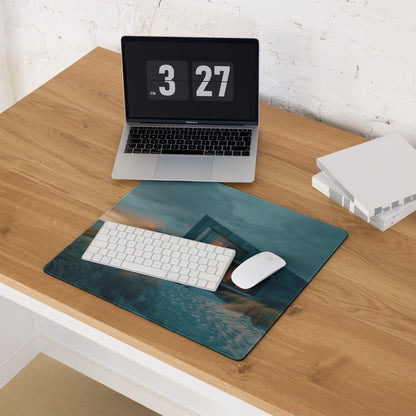 Premium moody teal large gaming mouse pad with ocean boat print