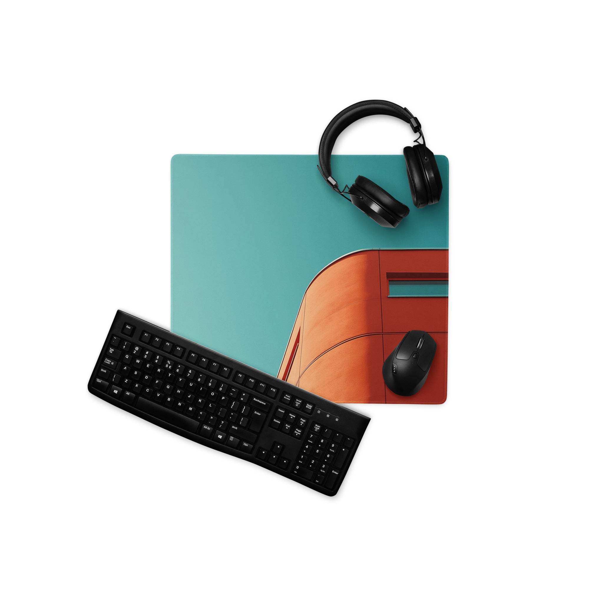 Teal sky orange modern building gaming mouse pad large with stitching