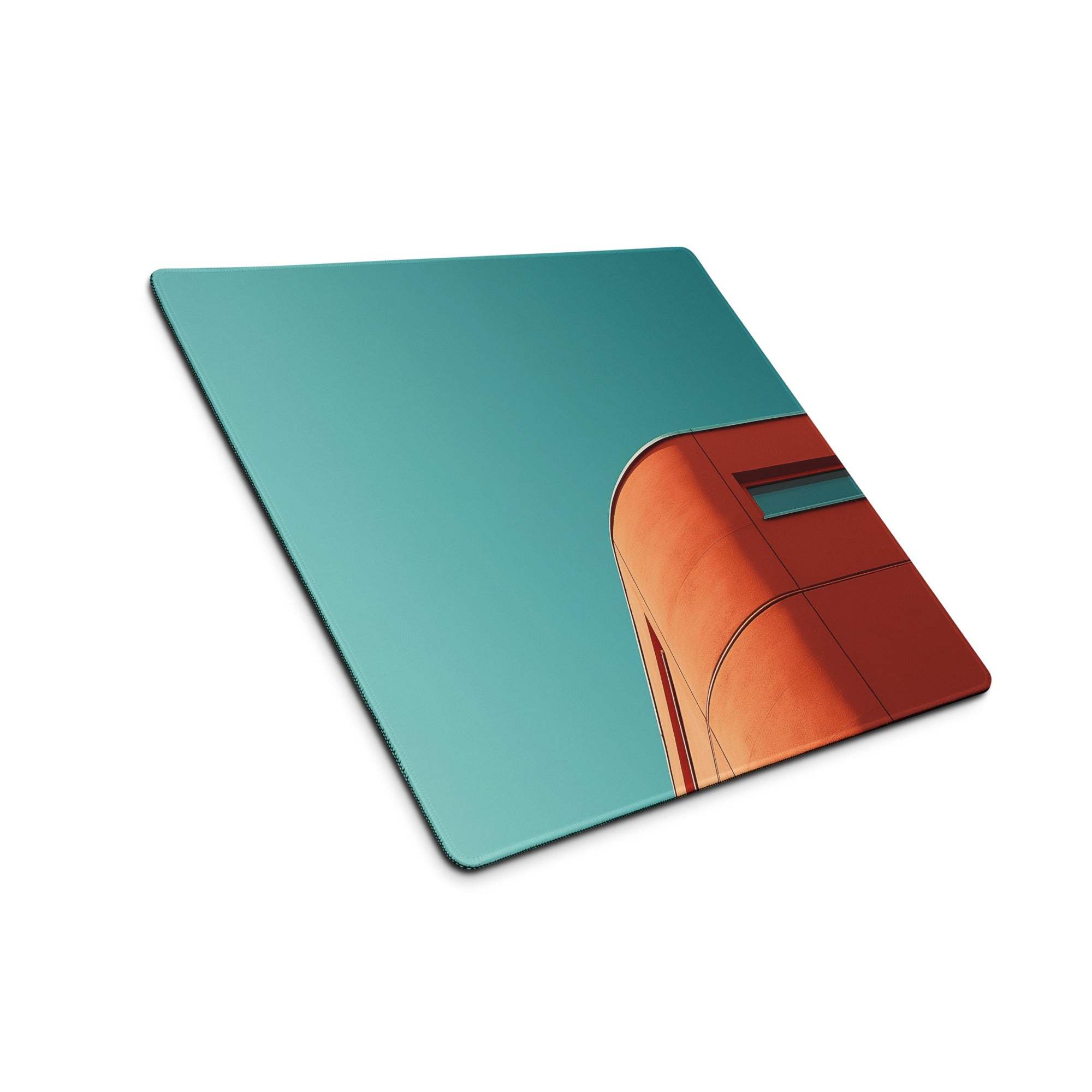 Teal sky orange modern building gaming mouse pad large with stitching