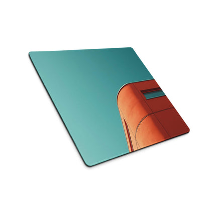 Teal sky orange modern building gaming mouse pad large with stitching