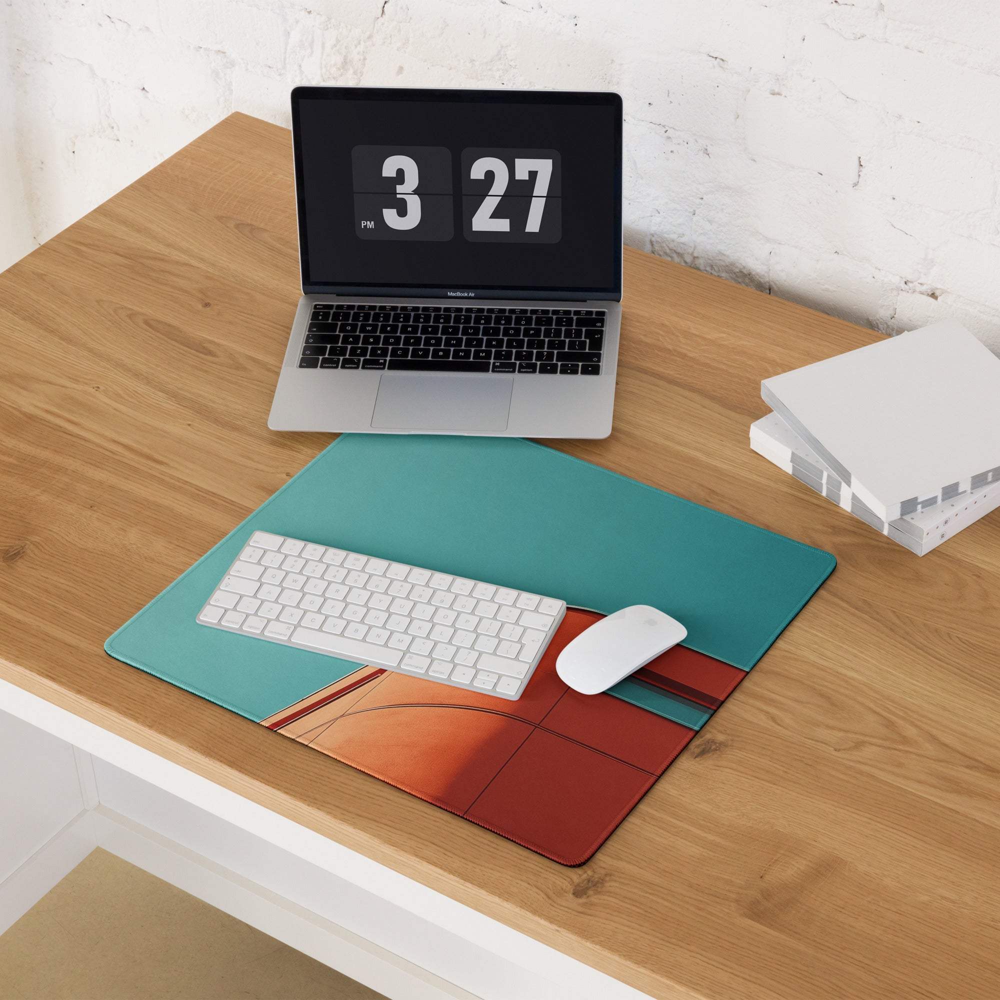 Teal sky orange modern building gaming mouse pad large with stitching