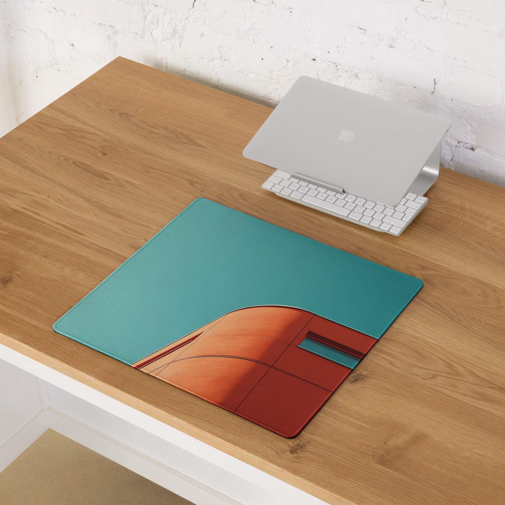 Teal sky orange modern building gaming mouse pad large with stitching