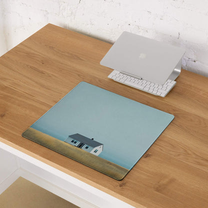 Calm coastal white house gaming mouse pad with non-slip base