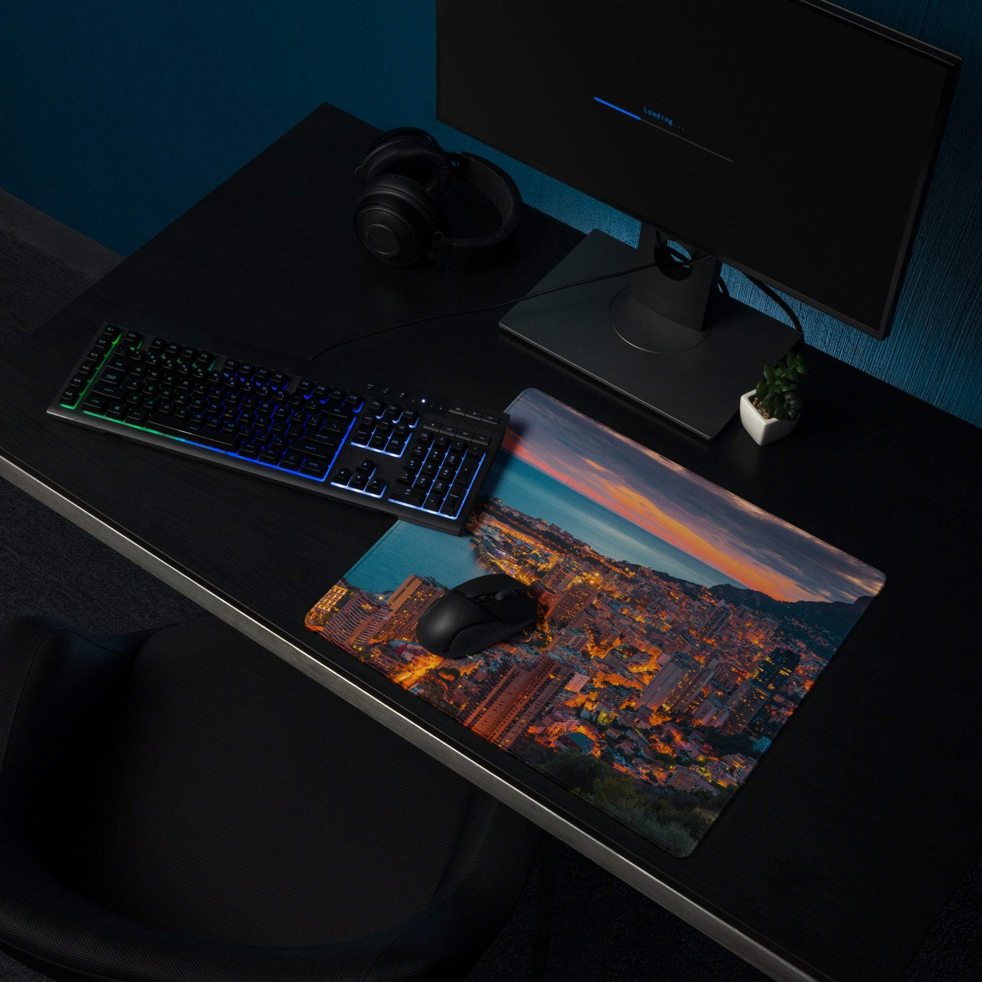 Professional coastal city sunset gaming mouse pad with non-slip base