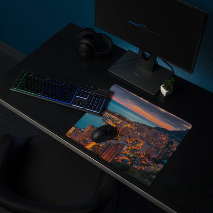Professional coastal city sunset gaming mouse pad with non-slip base