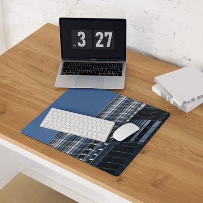Premium large blue cityscape gaming mouse pad with non-slip base