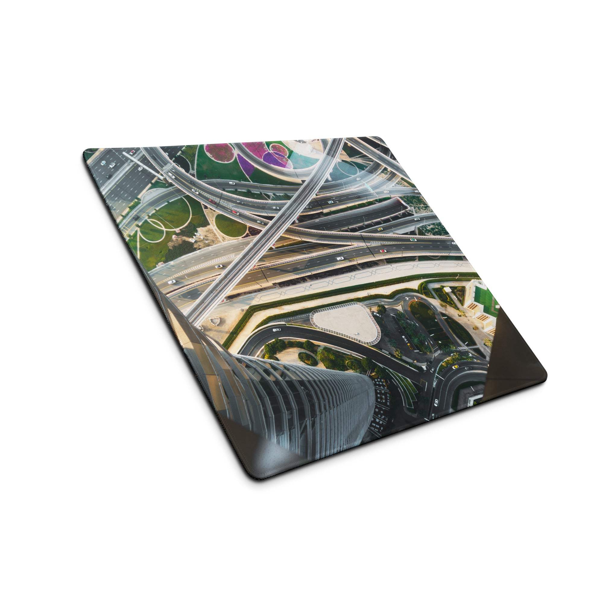 Cinematic cityscape aerial highway interchange gaming mouse pad