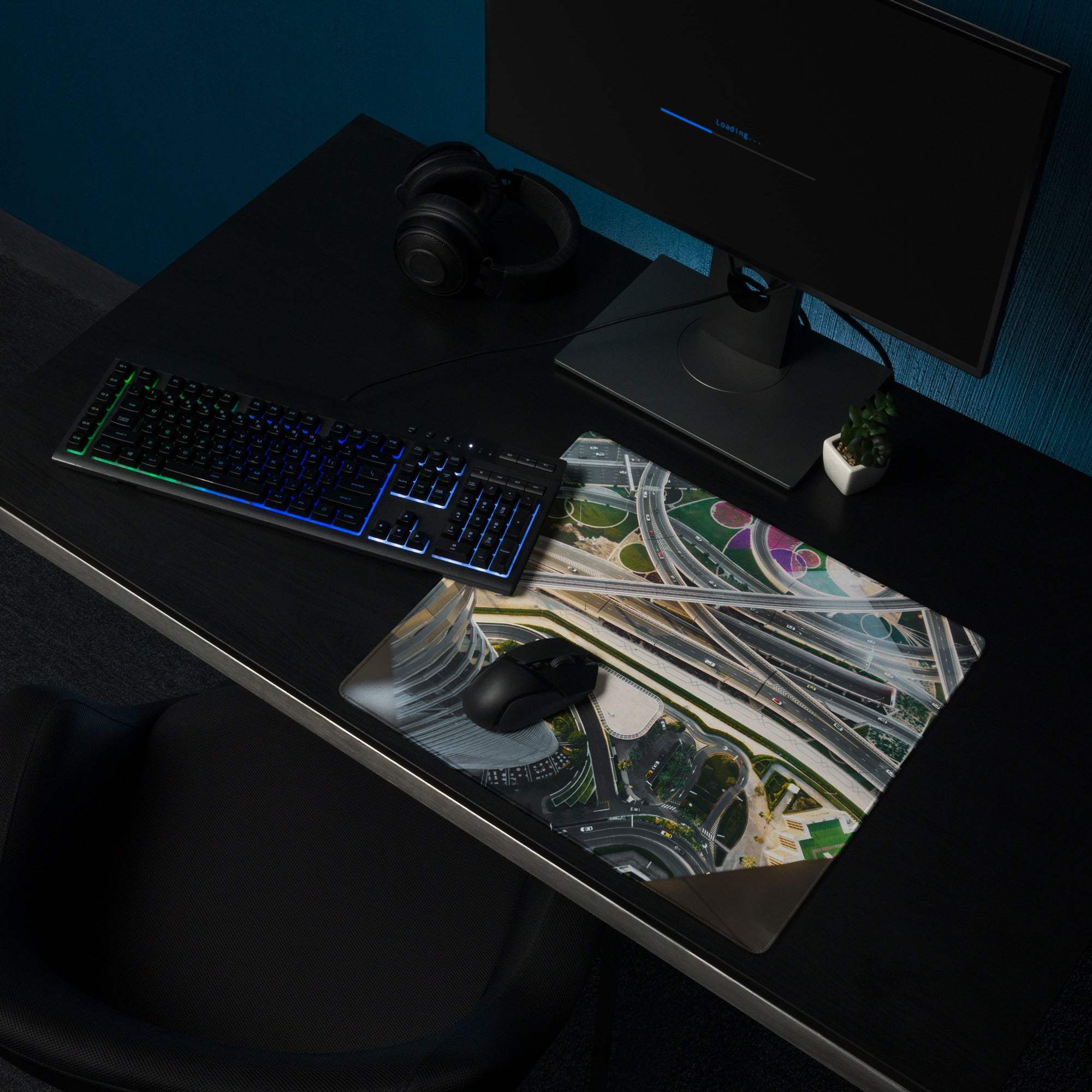 Cinematic cityscape aerial highway interchange gaming mouse pad