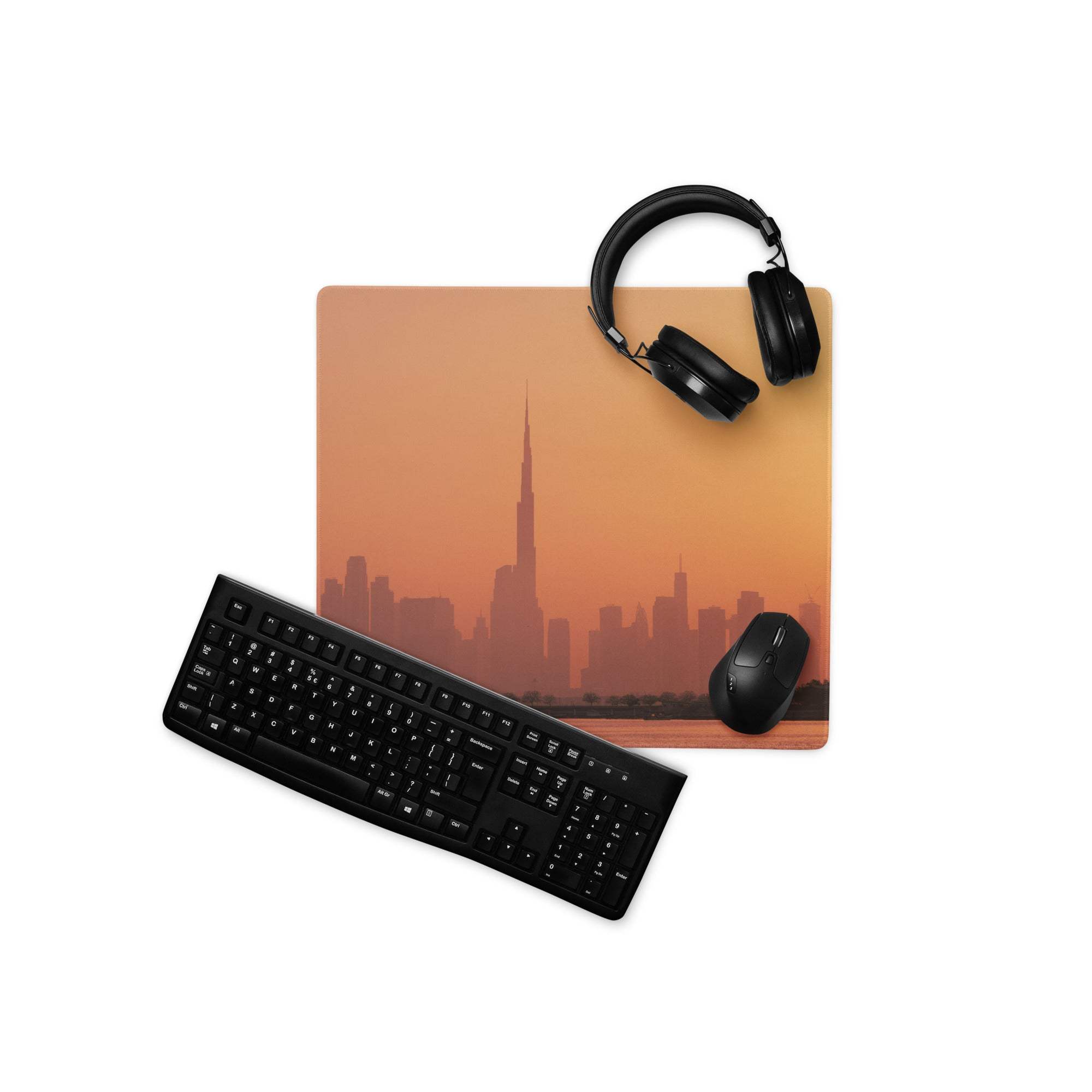 Orange pink sunset Burj Khalifa skyline gaming mousepad