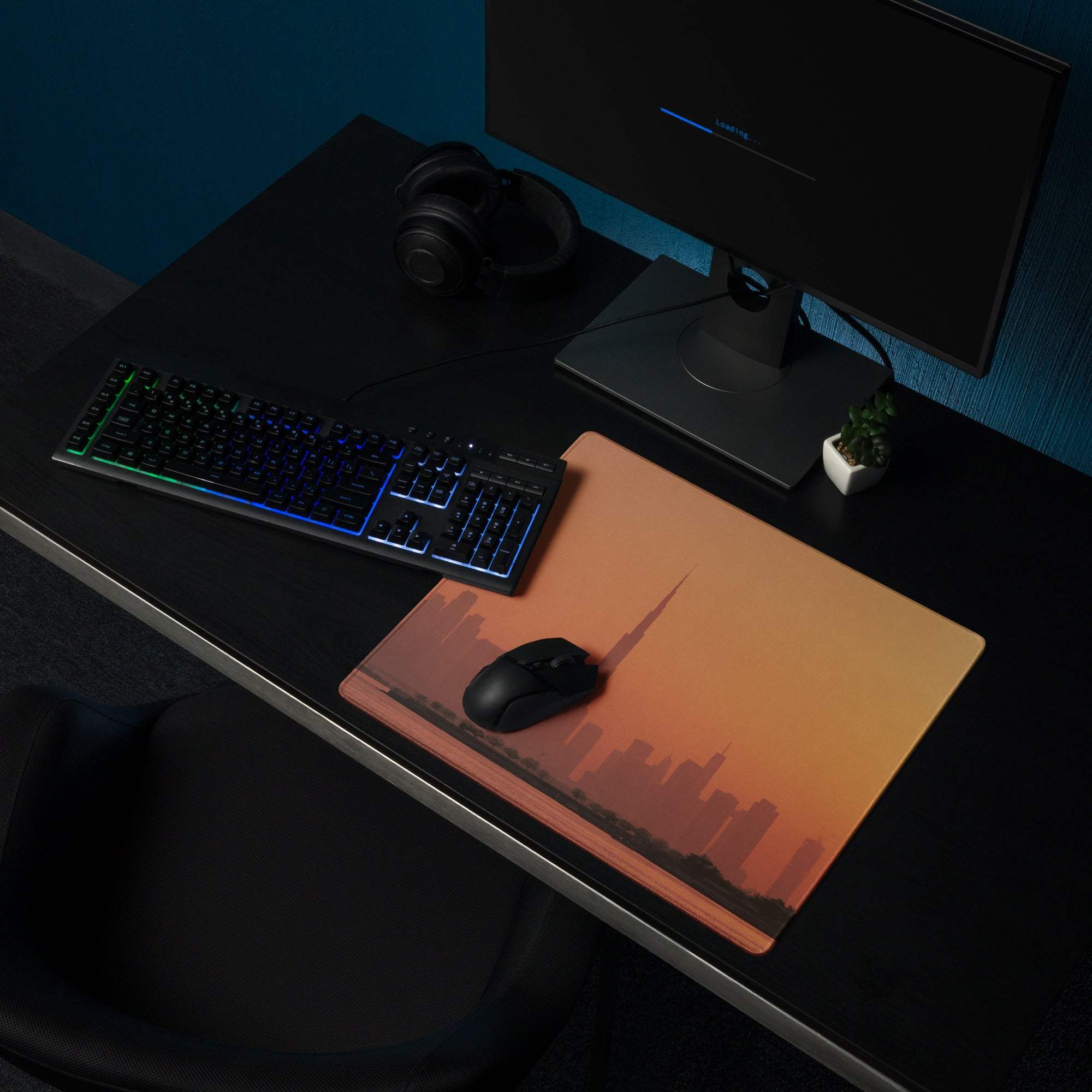 Orange gradient Burj Khalifa silhouette cityscape gaming mousepad