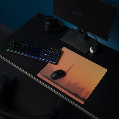 Orange gradient Burj Khalifa silhouette cityscape gaming mousepad
