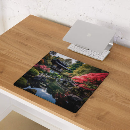 Tranquil Japanese garden large gaming mouse pad with pagoda and non-slip base