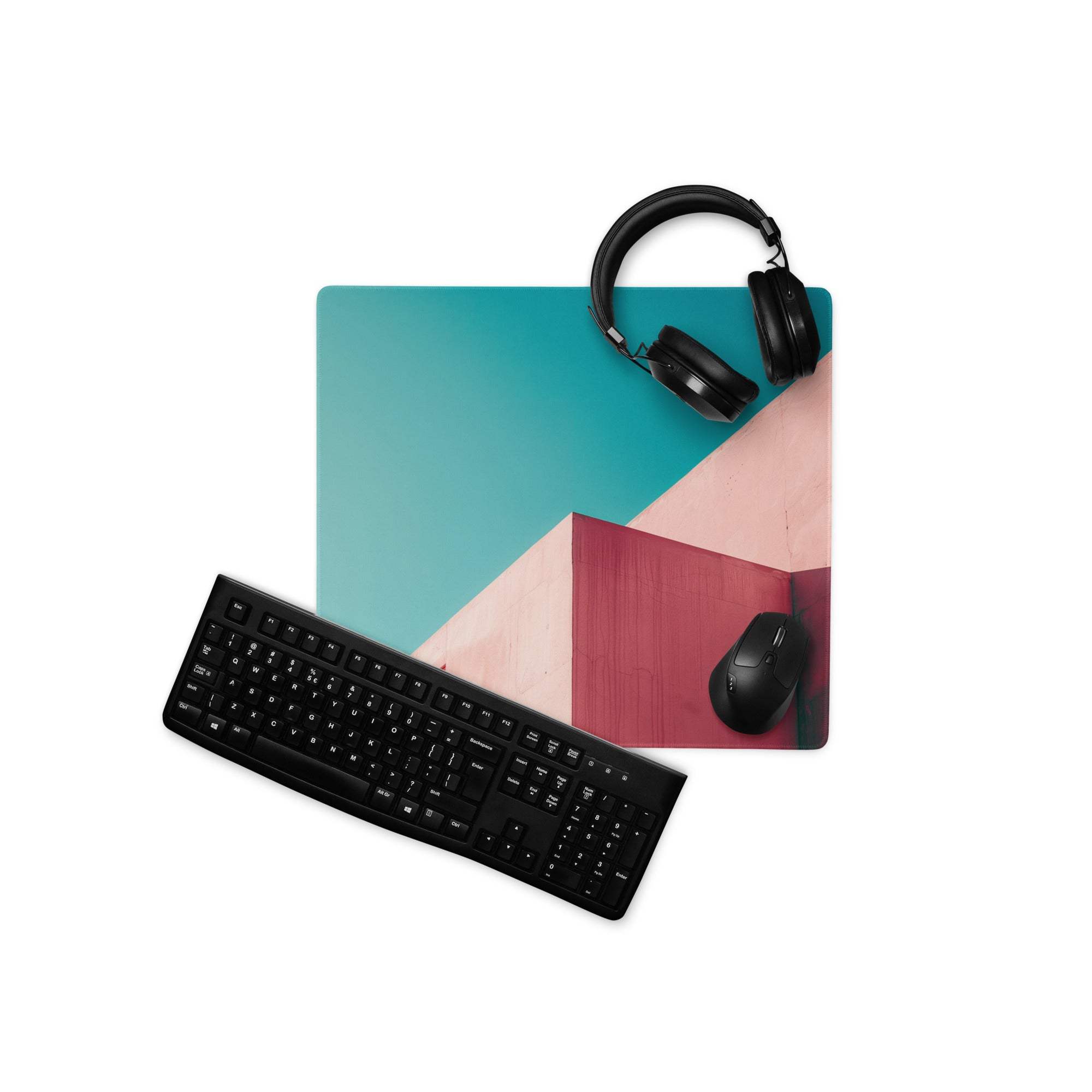 Teal pink minimalist large gaming mouse pad geometric design