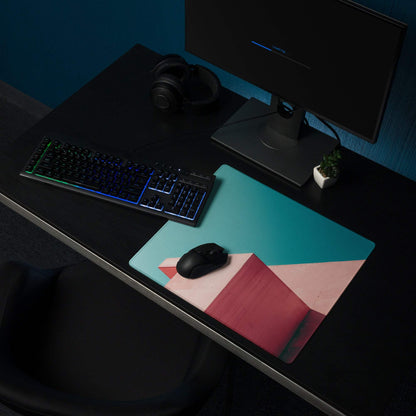 Teal and pink minimalist large gaming mouse pad with geometric design