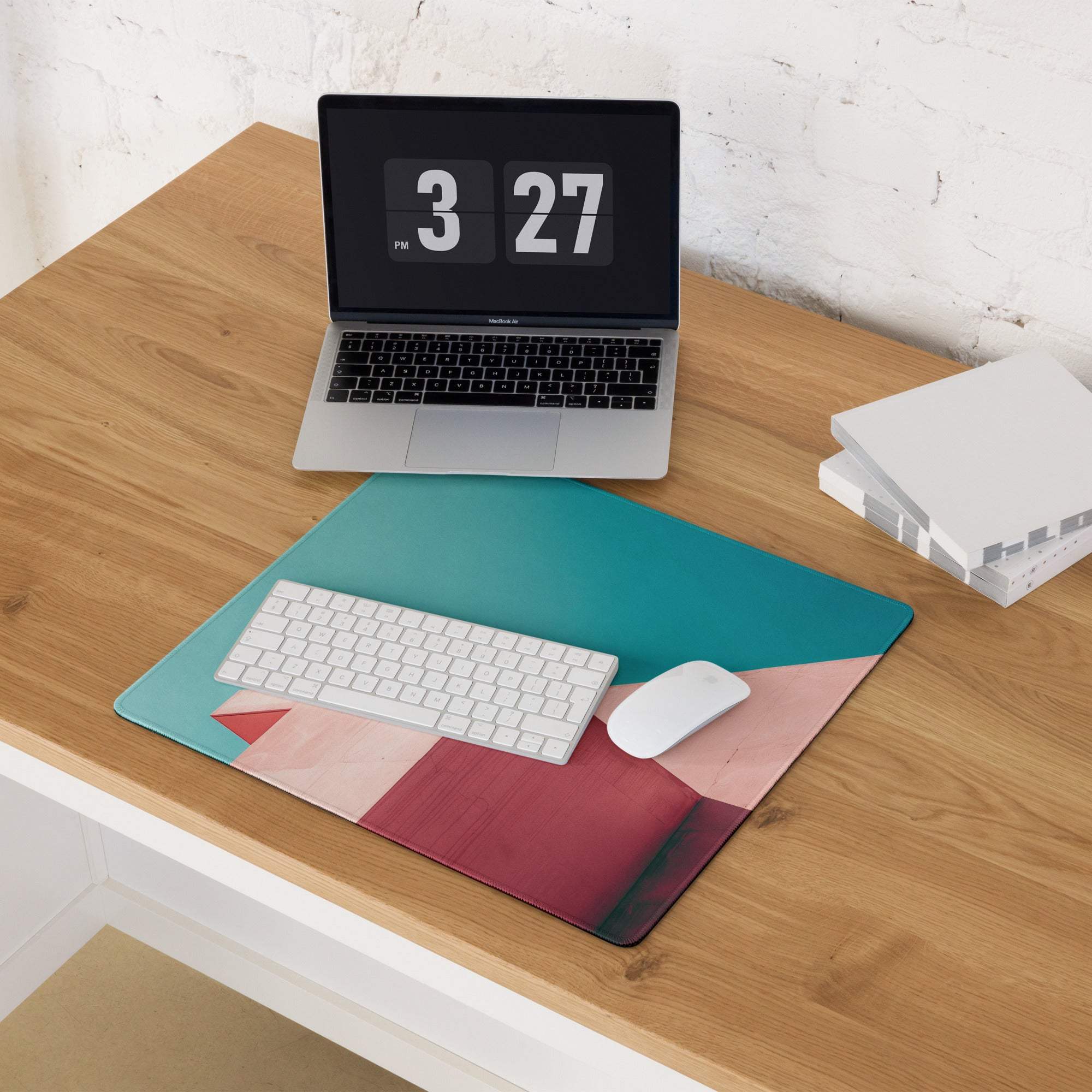 Teal and pink minimalist large gaming mouse pad with geometric design