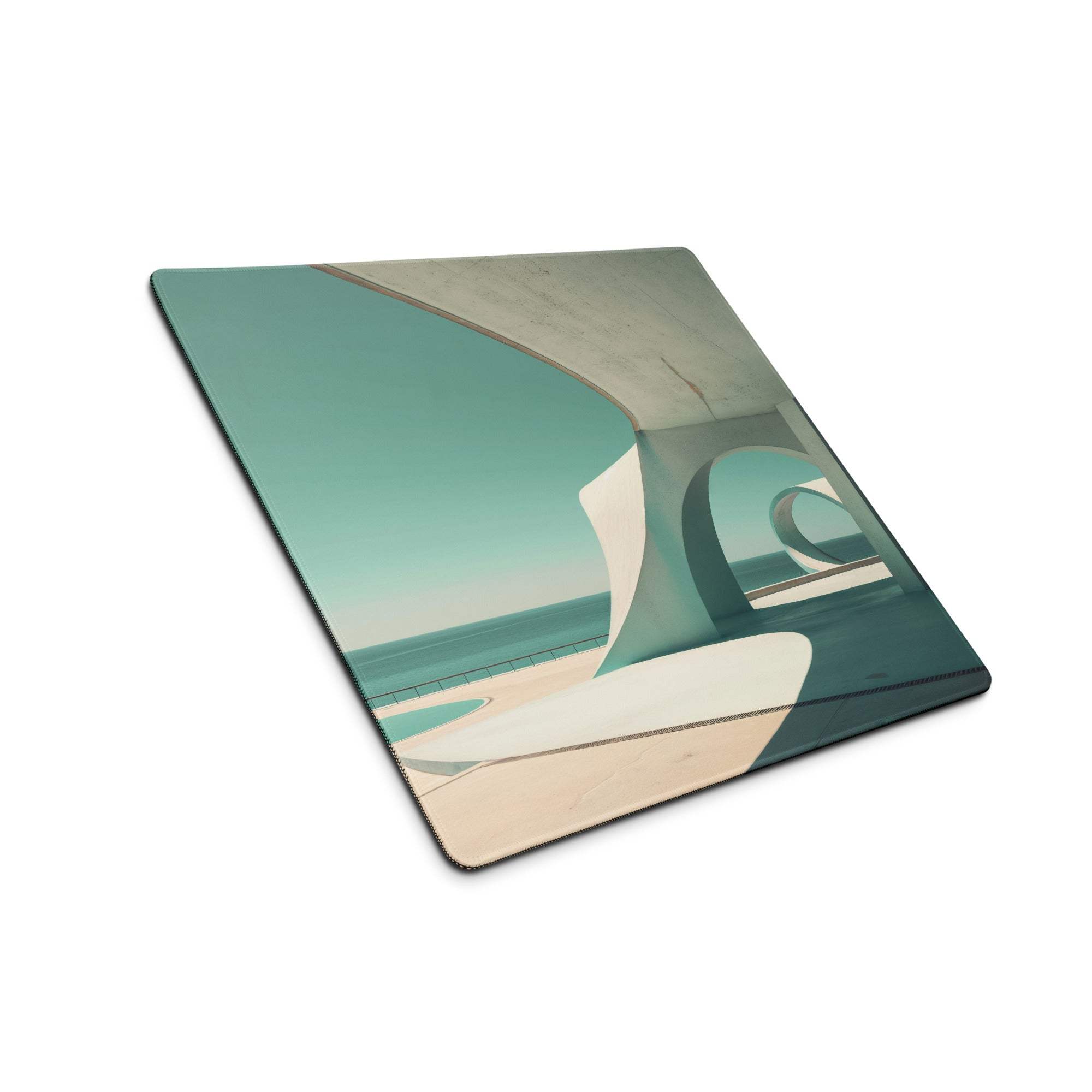 Minimalist teal coastal architectural gaming mouse pad with non-slip base