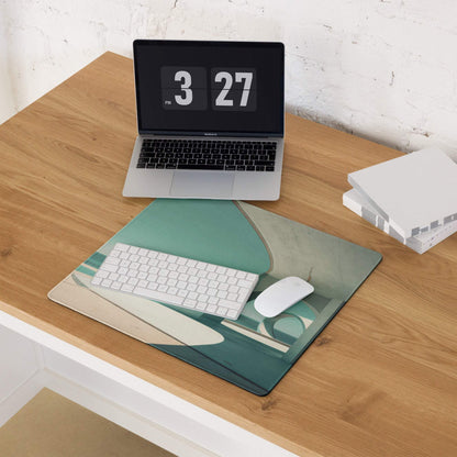 Minimalist teal beige abstract coastal gaming mouse pad with non-slip base