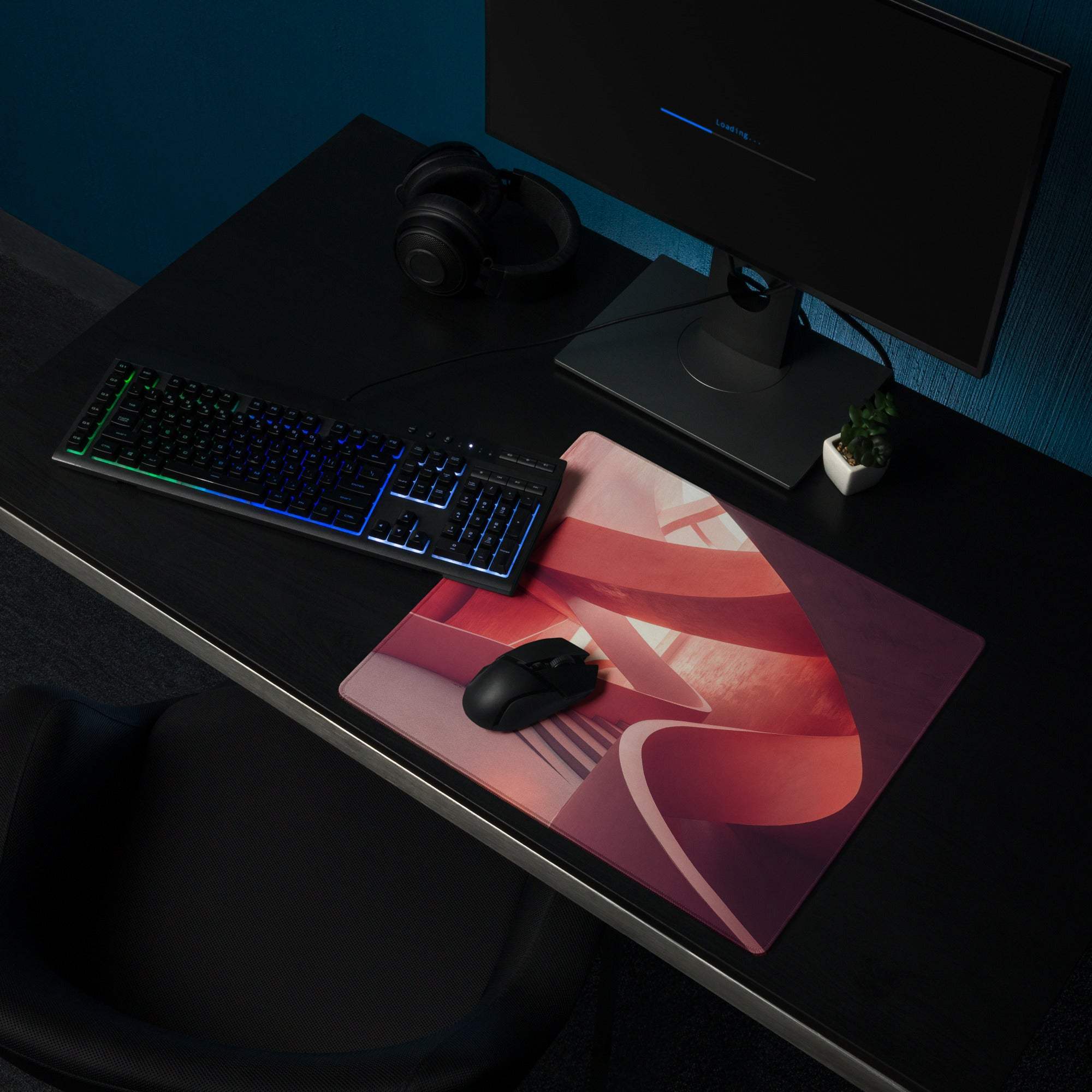 Premium abstract pink spiral gaming mouse pad with non-slip base