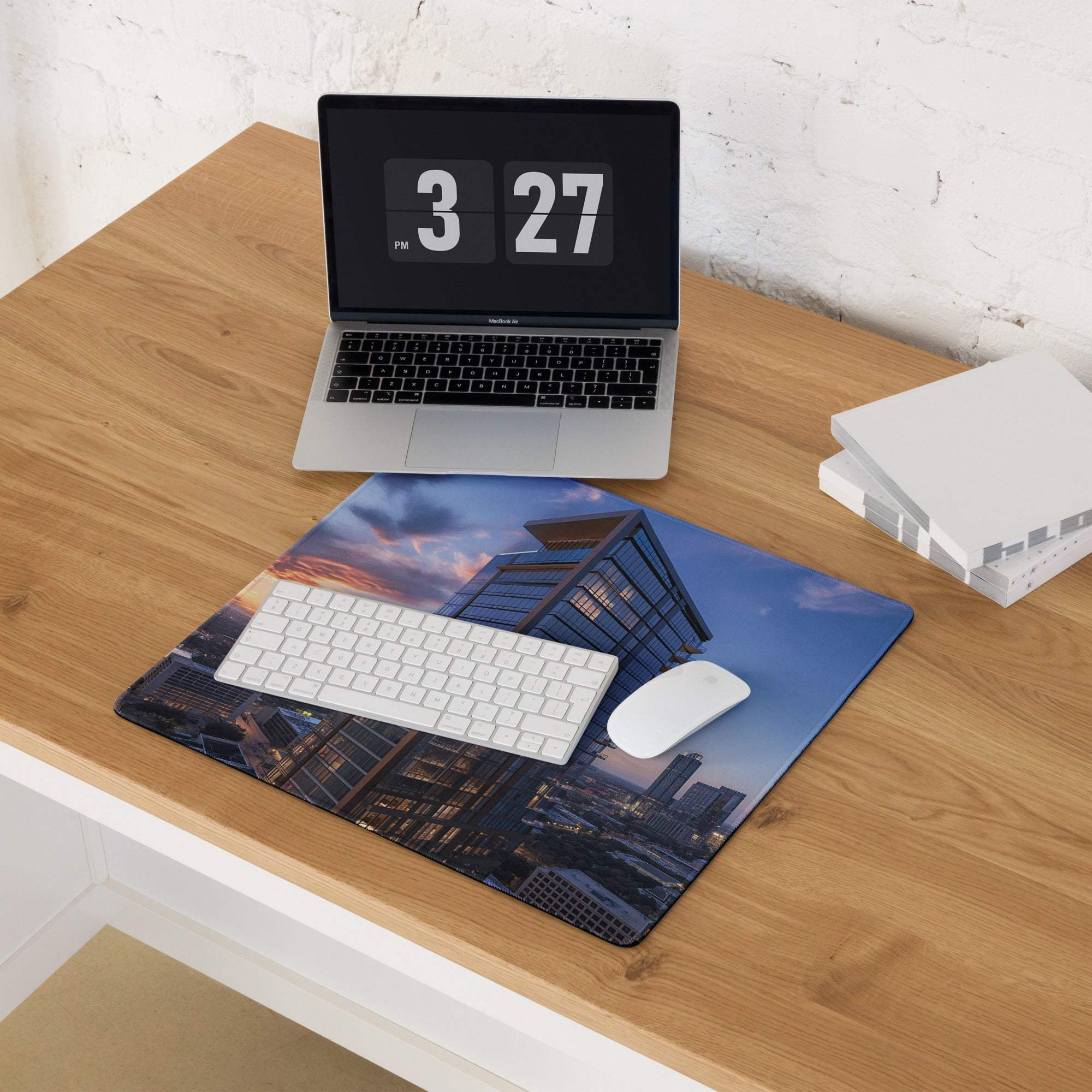 Cinematic urban skyline blue sunset large gaming mouse pad