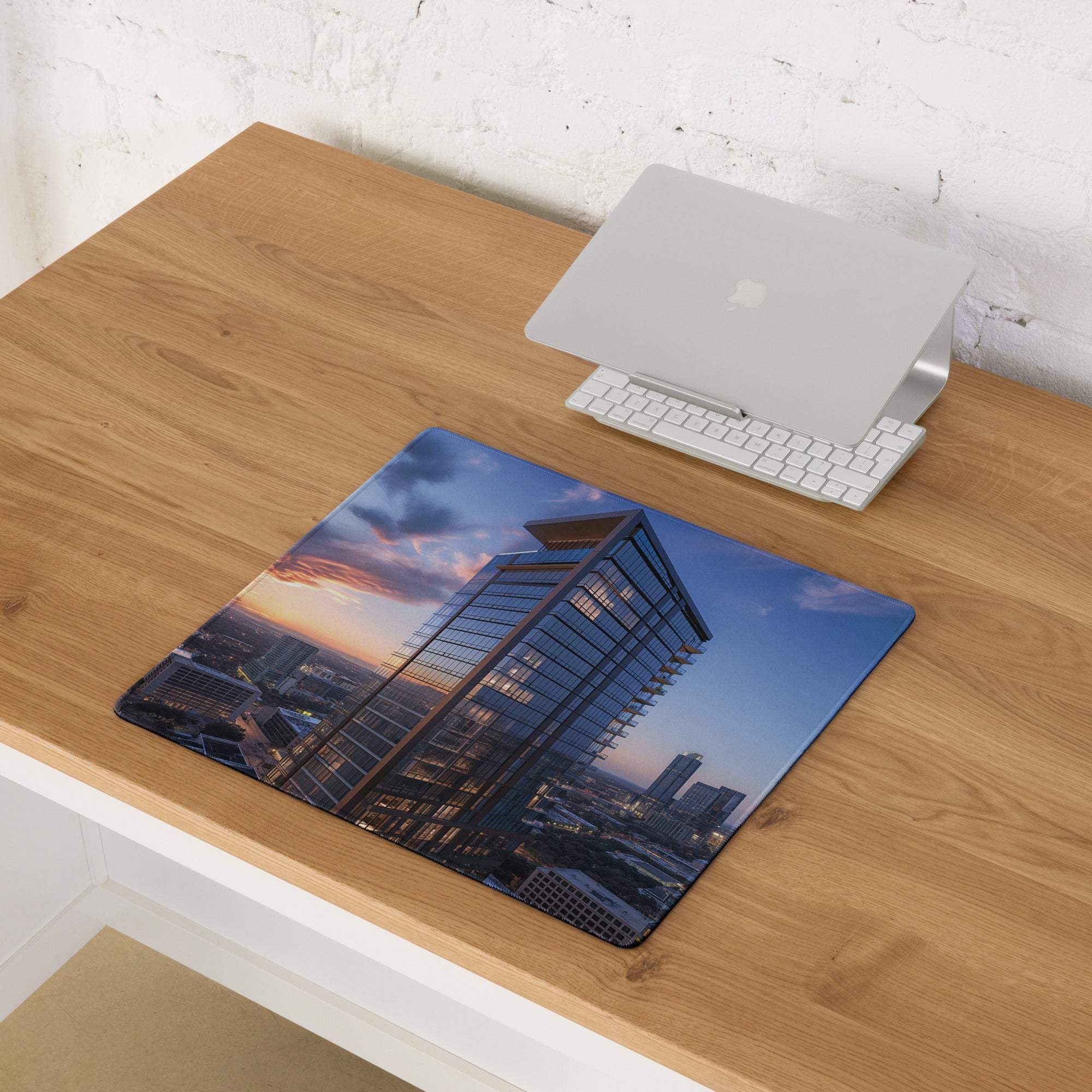 Cinematic urban skyline blue sunset mood ultra wide large gaming mouse pad
