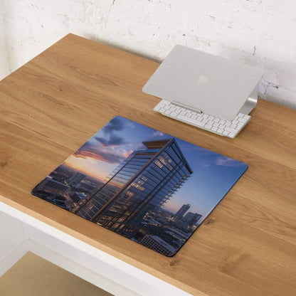 Cinematic urban skyline blue sunset mood ultra wide large gaming mouse pad