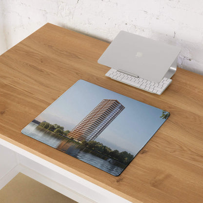Urban cityscape waterfront gaming mouse pad with high-rise building print