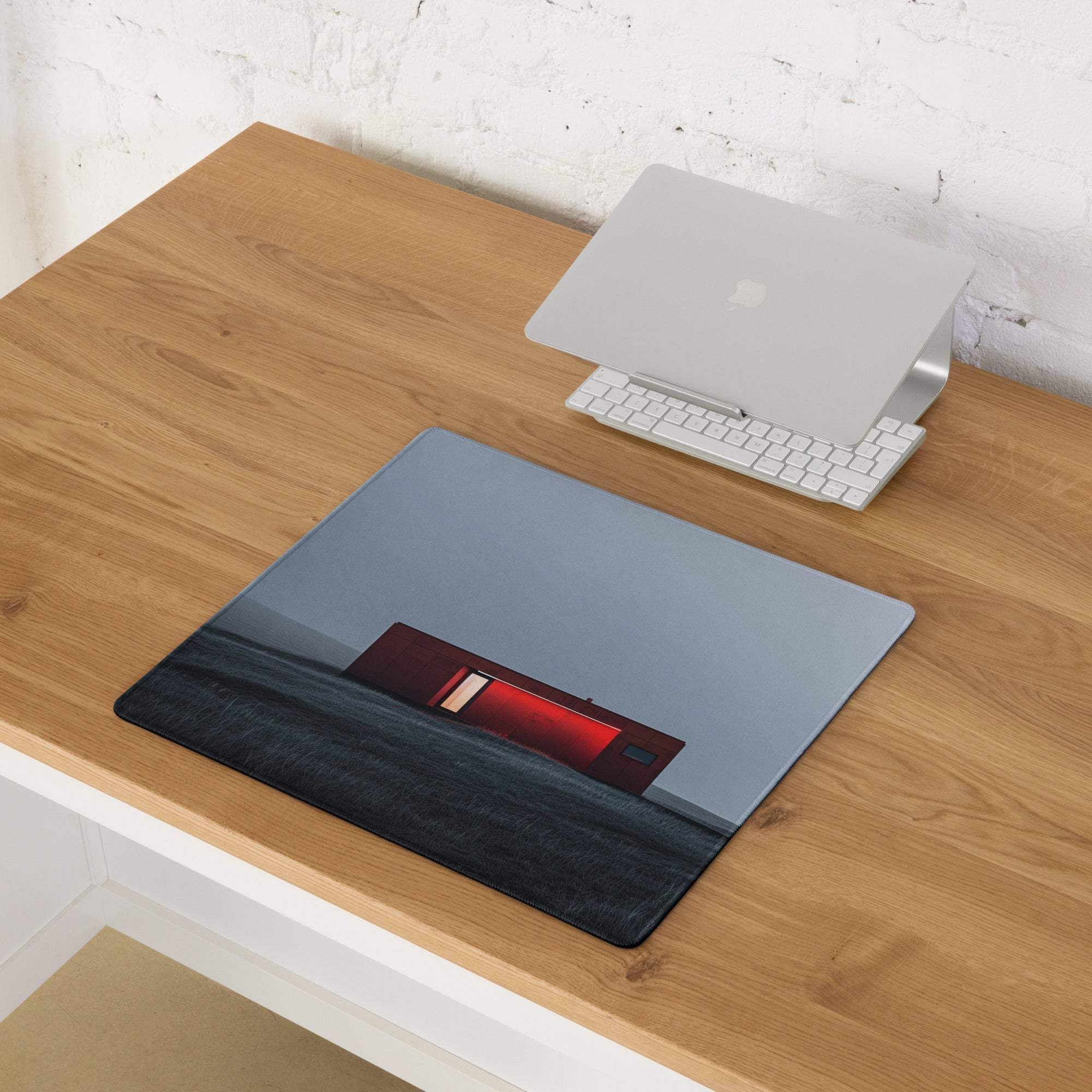 Minimalist red black house scene rectangular laptop sleeve