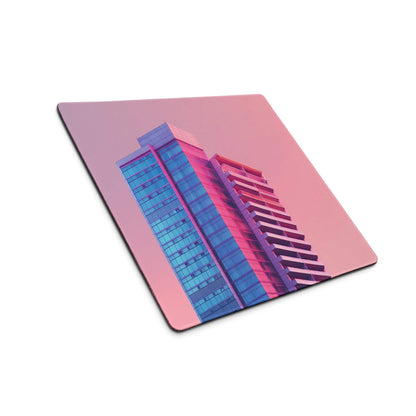 Neon pink gradient cityscape large gaming mouse pad with non-slip base