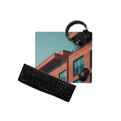 Black matte QWERTY keyboard on Sleek Large Edge-Stitched urban mousepad