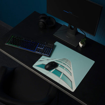 Modern Architecture Teal Large Gaming Mouse Pad with geometric patterns