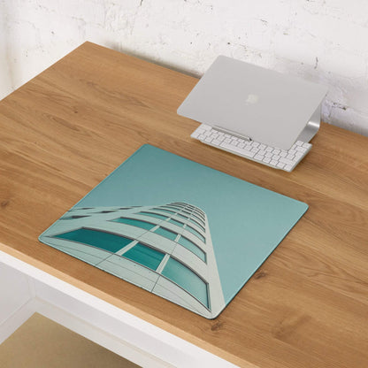 Modern Architecture Teal Large Gaming Mouse Pad with Teal Building Design
