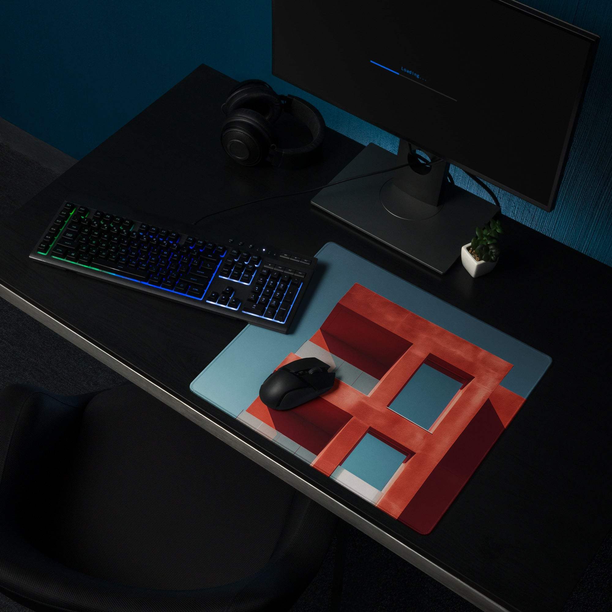 Large Architectural Blue Sky Red Building Gaming Mouse Pad with Geometric Design